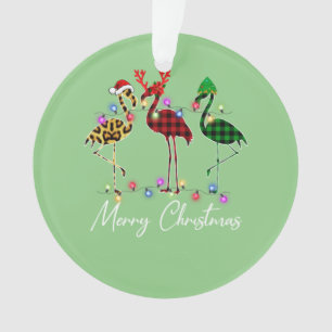 Flamingo Santa Hat Reindeer Buffalo Plaid Flamingo Ornament