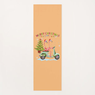 Flamingo Santa Hat Xmas Light Motobike Christmas Yoga Mat