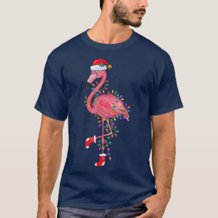 Flamingo Santa Hat Xmas Lights Flamingo Lover Chr T-Shirt