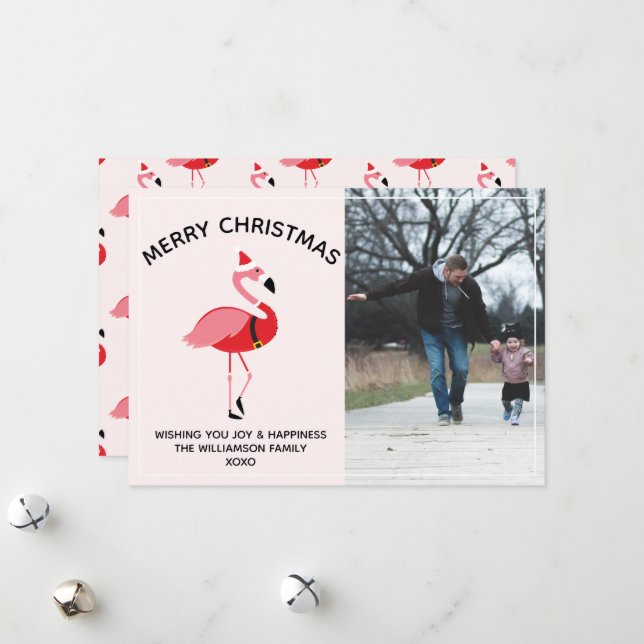 Flamingo Santa Photo Christmas Holiday Card (Front/Back In Situ)