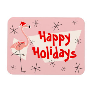 Flamingo Santa Pink Happy Holidays flexible Magnet