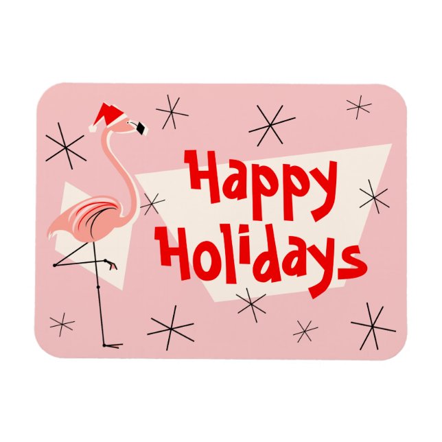 Flamingo Santa Pink Happy Holidays flexible Magnet (Horizontal)