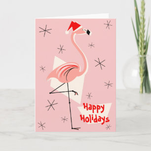 Flamingo Santa Pink Happy Holidays Holiday Card