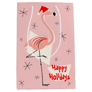 Flamingo Santa Pink Happy Holidays medium Gift Bag
