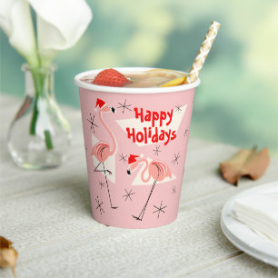 Flamingo Santa Pink Happy Holidays Paper Cups