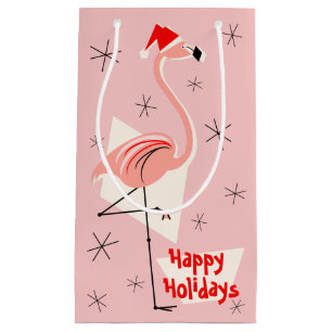 Flamingo Santa Pink Happy Holidays small Gift Bag