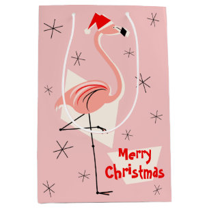 Flamingo Santa Pink Merry Christmas medium Medium Gift Bag