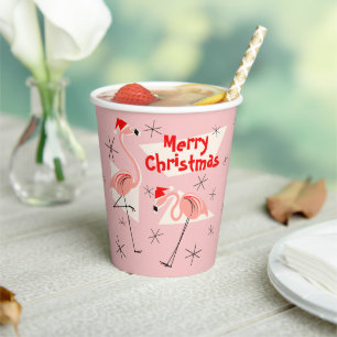 Flamingo Santa Pink Merry Christmas Paper Cups