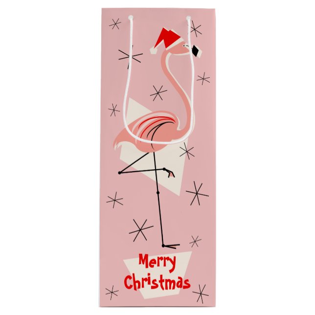 Flamingo Santa Pink Merry Christmas wine Wine Gift Bag (Front)
