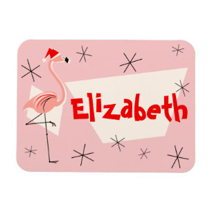 Flamingo Santa Pink Name flexible Magnet