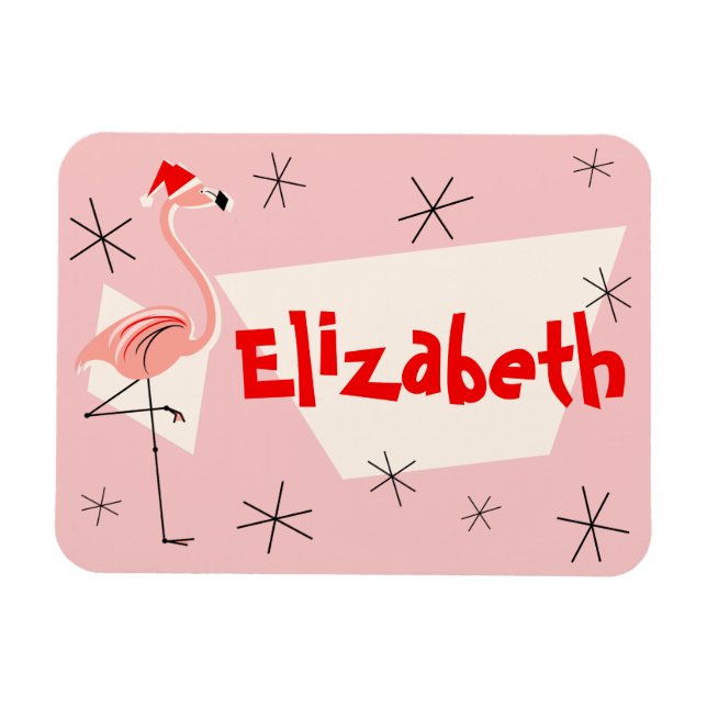 Flamingo Santa Pink Name flexible Magnet (Horizontal)