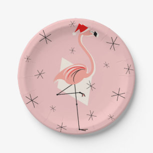 Flamingo Santa Pink paper plate