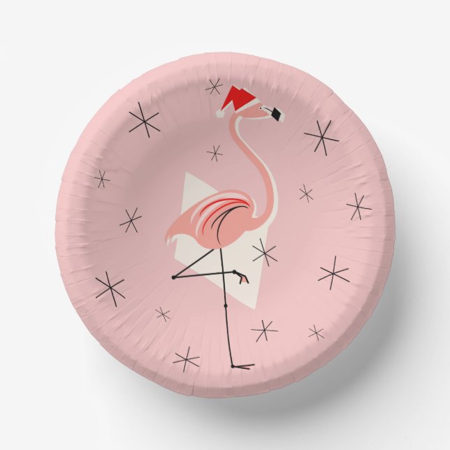 Flamingo Santa Pink  Paper Plate (Front)