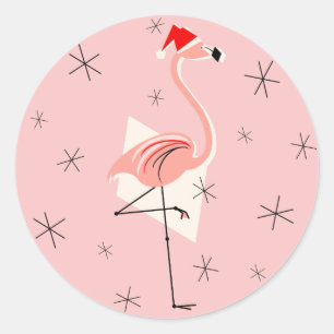 Flamingo Santa Pink sticker round