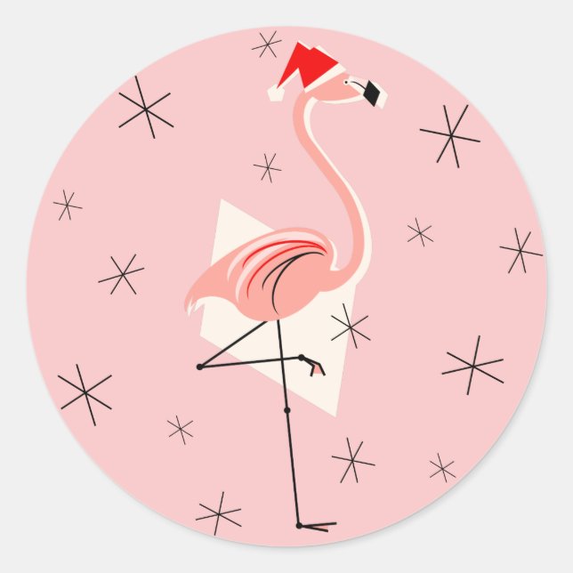 Flamingo Santa Pink sticker round (Front)