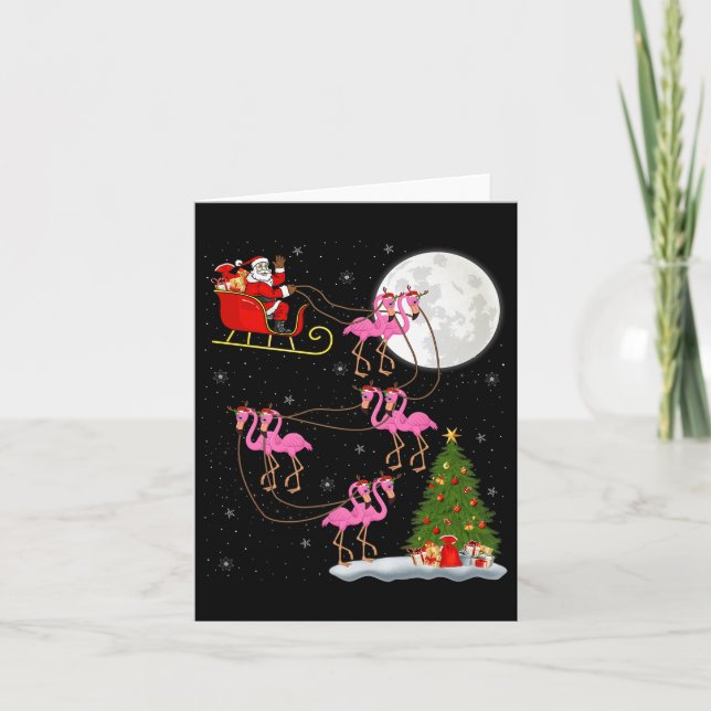 Flamingo Santa Sleigh Flying Funny Magical Christm Card (Front)
