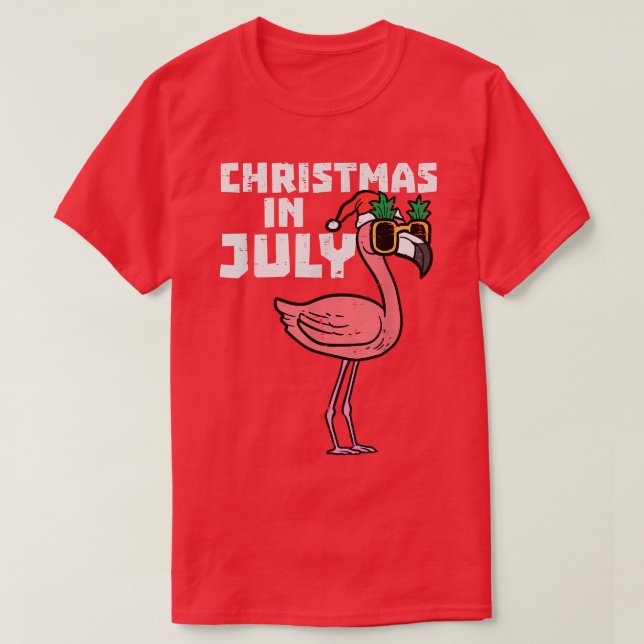 Flamingo Santa Sunglasses Christmas In July Cute S T-Shirt (Design Front)