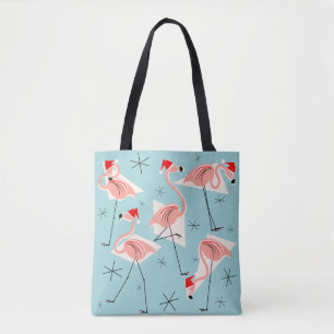 Flamingo Santas Blue all over tote bag