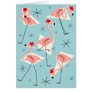 Flamingo Santas Blue Happy Holidays blue