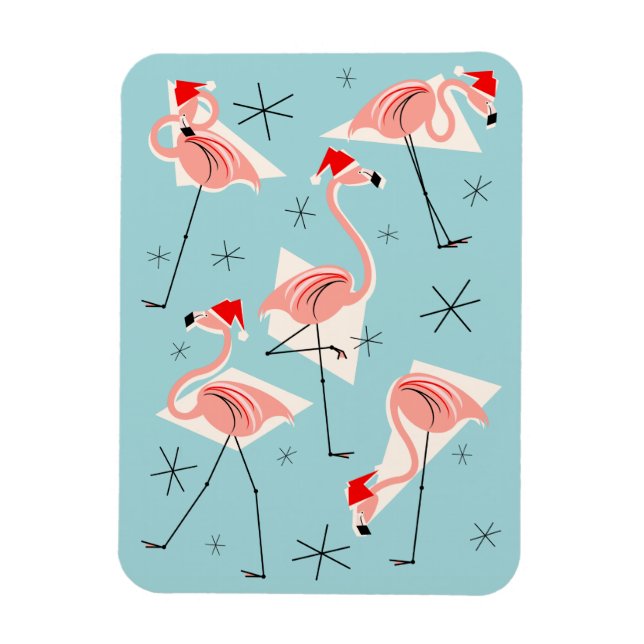 Flamingo Santas Blue magnet flexible portrait (Vertical)