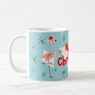 Flamingo Santas Blue Merry Christmas mug