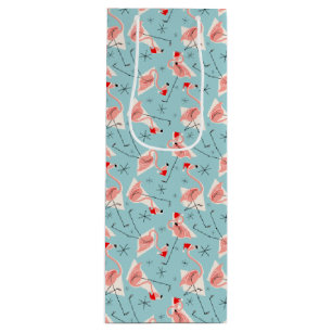 Flamingo Santas Blue Multi gift bag wine