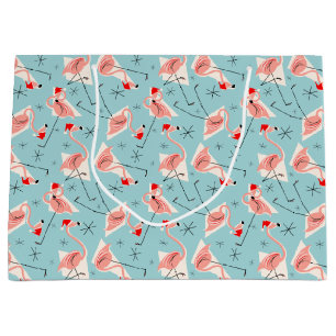 Flamingo Santas Blue Multi large gift bag