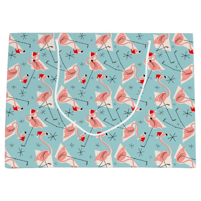 Flamingo Santas Blue Multi large gift bag (Front)