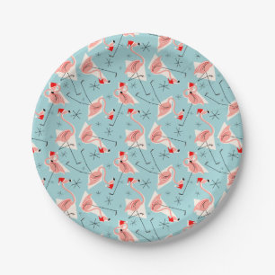 Flamingo Santas Blue Multi paper plate