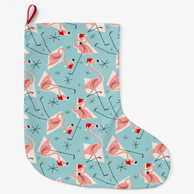 Flamingo Santas Blue Multi stocking (Front)