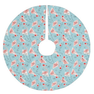 Flamingo Santas Blue Multi tree skirt