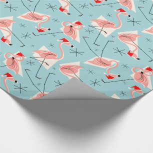 Flamingo Santas Blue Multi wrapping paper