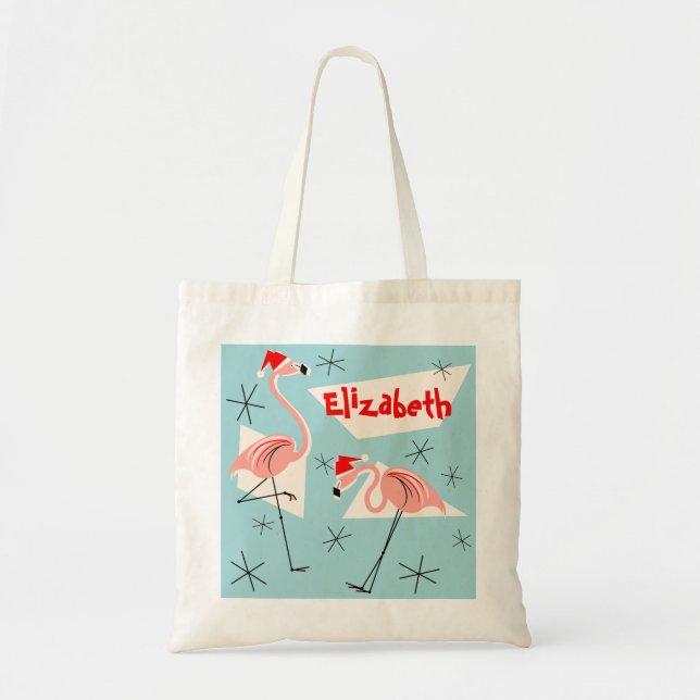 Flamingo Santas Blue Name tote bag (Front)