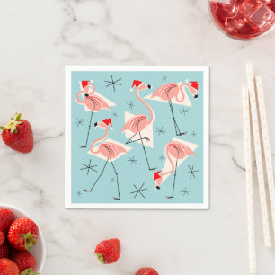 Flamingo Santas Blue paper napkin