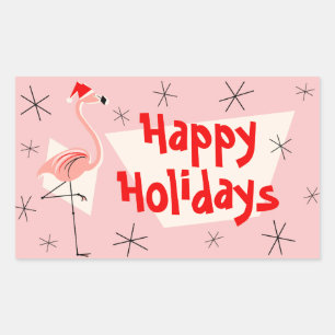 Flamingo Santas Pink Happy Holidays rectangle Rectangular Sticker