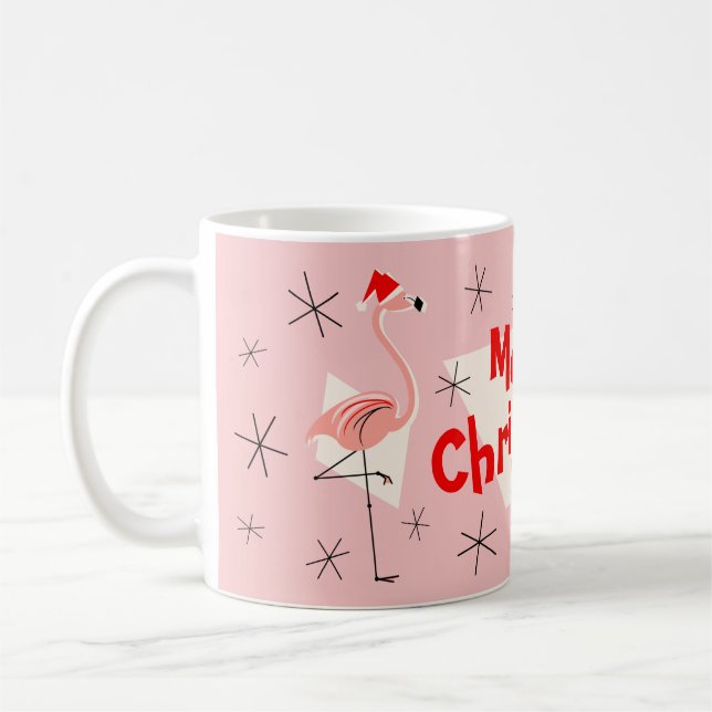 Flamingo Santas Pink Merry Christmas mug (Left)