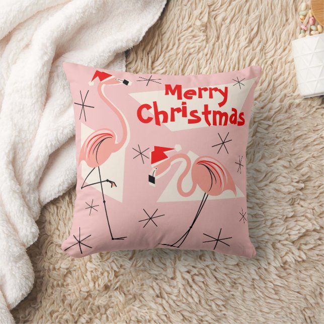 Flamingo Santas Pink Merry Christmas square Cushion (Blanket)
