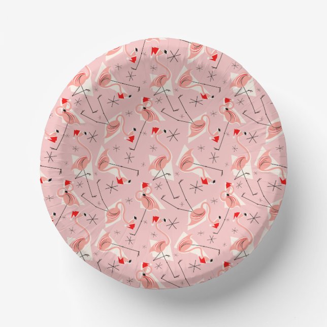 Flamingo Santas Pink Multi Paper Plate (Front)