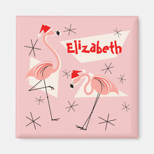 Flamingo Santas Pink Name magnet square