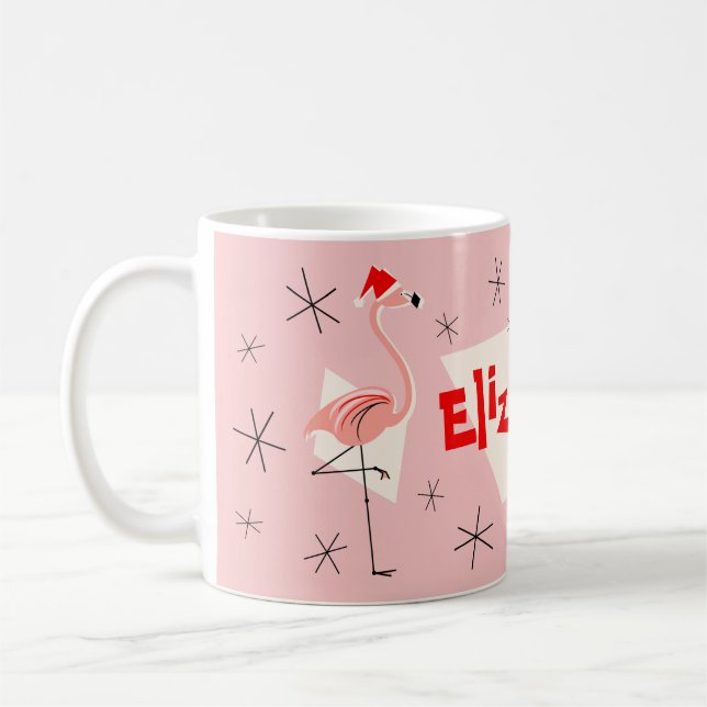 Flamingo Santas Pink Name mug (Left)