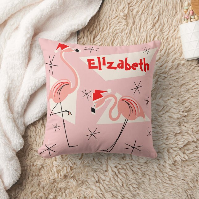 Flamingo Santas Pink Name square Cushion (Blanket)