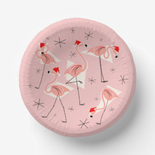Flamingo Santas Pink Paper Plate