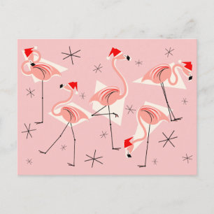 Flamingo Santas Pink postcard