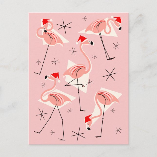 Flamingo Santas Pink postcard portrait (Front)