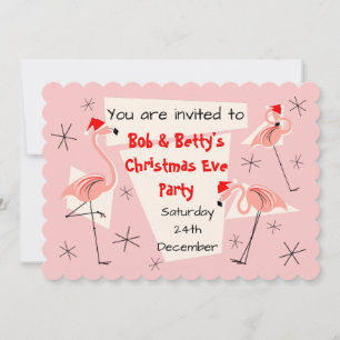 Flamingo Santas Pink scalloped horizontal Invitation