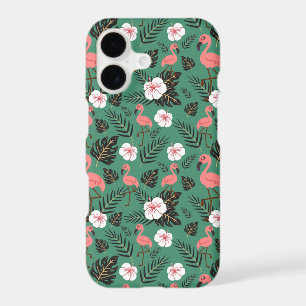 Flamingo seamless pattern pink on green background