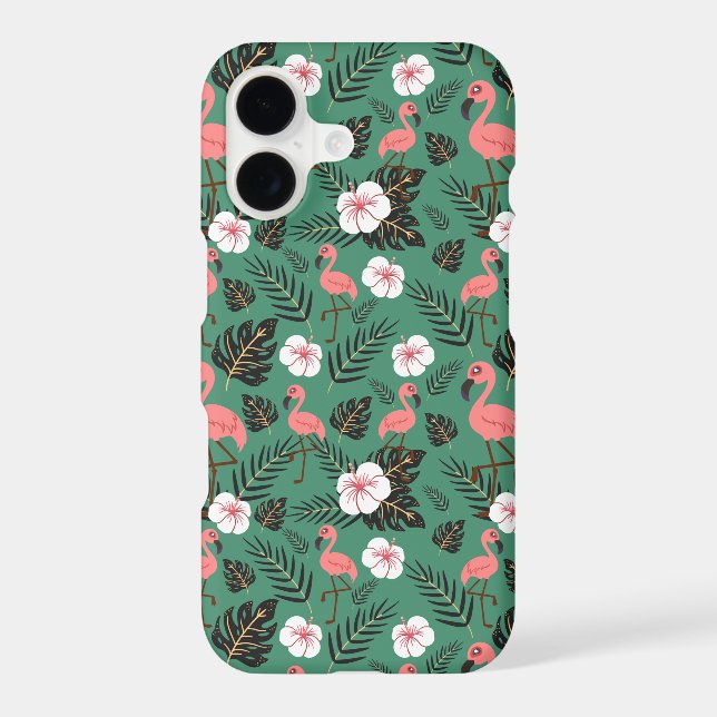 Flamingo seamless pattern pink on green background (Back)