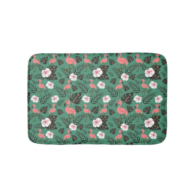 Flamingo seamless pattern pink on green background bath mat (Front)