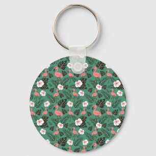 Flamingo seamless pattern pink on green background key ring