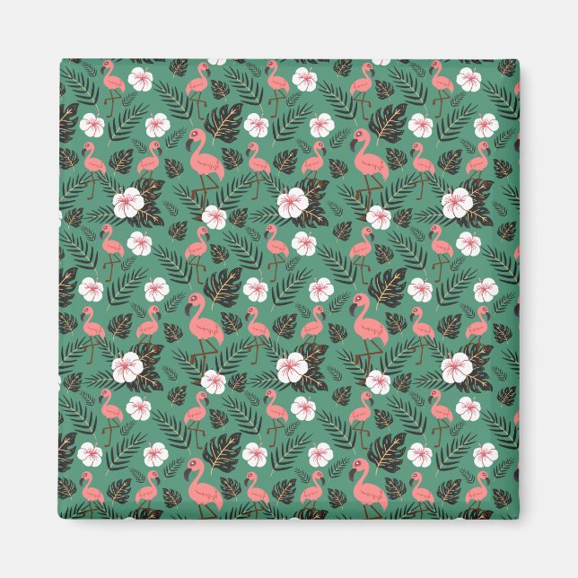 Flamingo seamless pattern pink on green background magnet (Front)